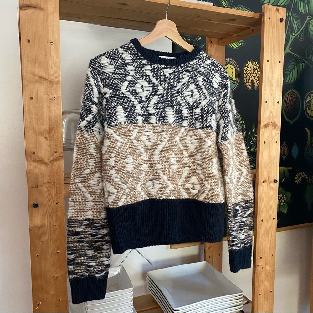 Sita Murt Scandinavian Wool Blend Knit Crewneck Sweater Blue Tan White Small - Picture 4 of 16